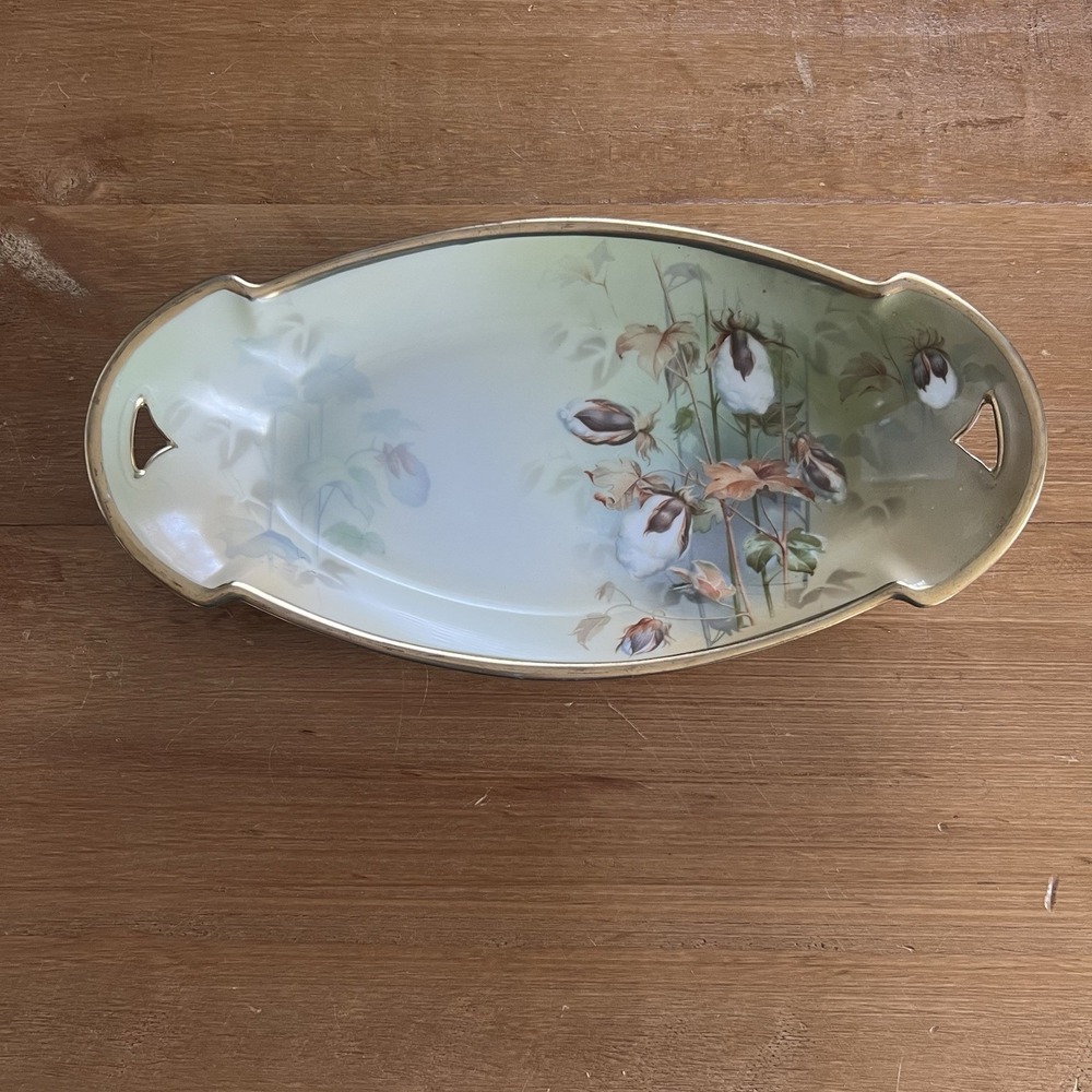 RS Prussia Cotton Plant Oval Tray 11"‎ Antique Tillowitz Germany Victorian